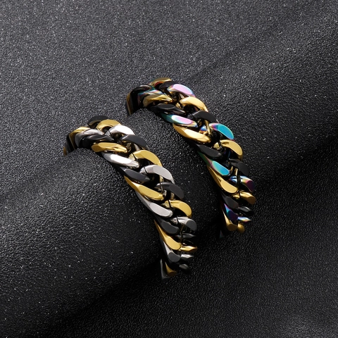Cuban Link Chain Bracelet Stainless Steel Spliced Multicolored Hip Hop Streetwear Jewelry For Men Women