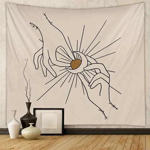 Arazzo Da Parete Bohemien Poliestere Arte Astratta Linee Mano Sole Luna Minimalista Nordico Decorazione Casa