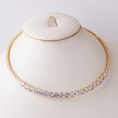 Elegant Zircon Tennis Choker Necklace Brass Gold Plated Geometric Heart Round Water Drop Luxury Jewelry For Women
