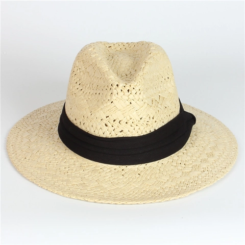 Women Paper Straw Fedora Hat Wide Brim Panama Sun Protection Summer Beach Vacation Breathable British Style