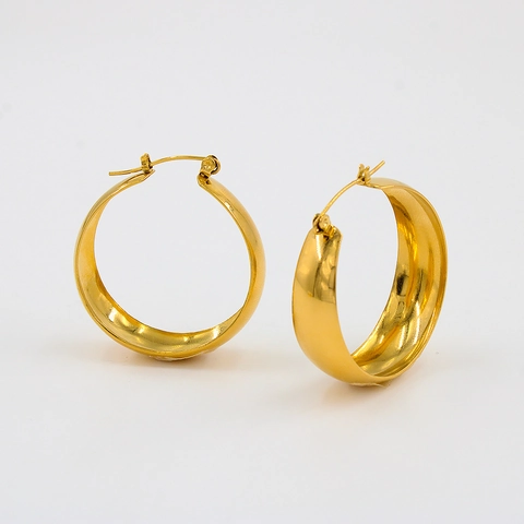 Thick Circular Hoop Earrings High Polish Stainless Steel Retro Geometric Simple Style For Women