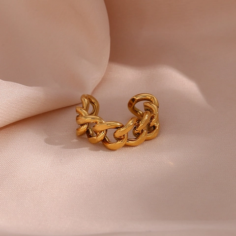 Minimalistischer Edelstahl Vergoldeter Panzerkette Gewebter Offener Ring Verstellbarer Geometrischer Fingerring Für Damen Mode Schmuck