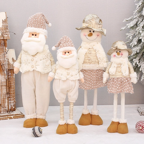 Christmas Santa Claus Snowman Doll Ornament With Telescopic Legs Knitted Fabric Sequin Plush Nordic Home Holiday Decor