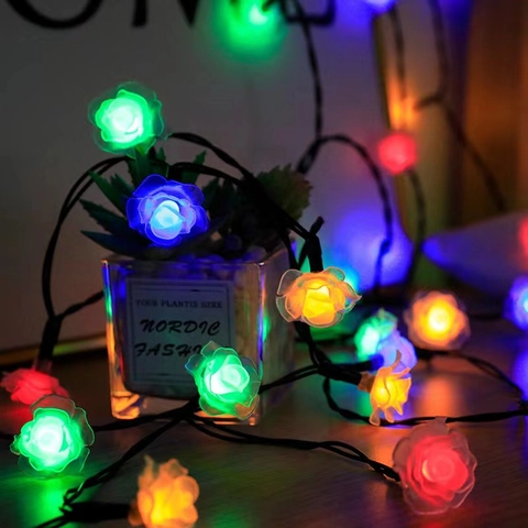Solar Rose Flower String Lights LED Waterproof Outdoor Garden Fairy Lamp For Patio Wedding Party Christmas Decoration