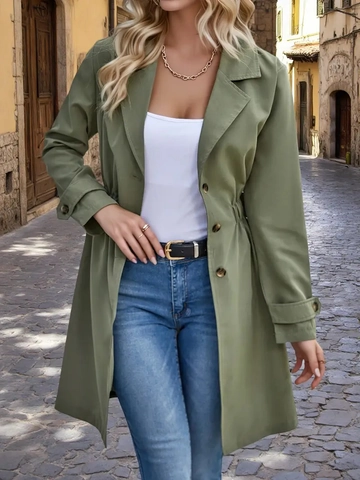 Dames Trenchcoat Halflang Elegant Polyester Effen Kleur Slim Fit Reverskraag Elastische Taille Casual Bovenkleding