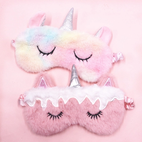 Cute Plush Unicorn Sleep Eye Mask Soft Blackout Cartoon Blindfold With Sequin Horn For Travel Sleeping Home Nap