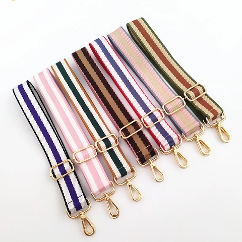 Wide Bag Strap Canvas Braided Replacement Shoulder Strap Colorful Stripe Pattern Adjustable Metal Clasp For Crossbody Handbags