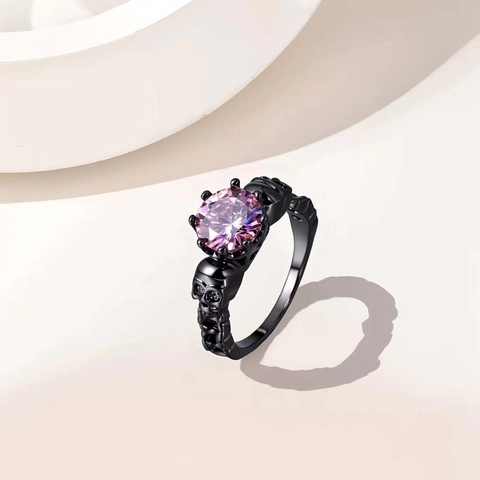 Anello Teschio Rame Zirconia Cubica Pietra Rotonda Colorata Stile Gothic Punk Gioielli Per Donne Uomini Halloween Moda