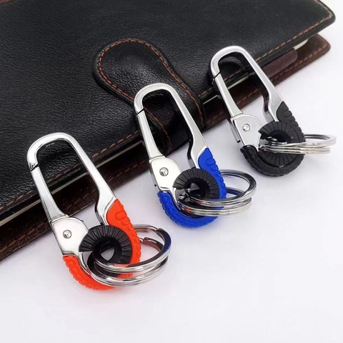 Business Herren Karabiner Metall Schlüsselanhänger Zinklegierung Doppelring Zahnrad Design Auto Schlüsselhalter Deko Zubehör