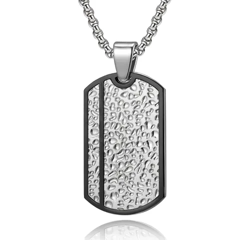 Collar Con Colgante De Placa Militar Para Hombre De Acero Inoxidable Textura Martillada Estilo Retro Vintage