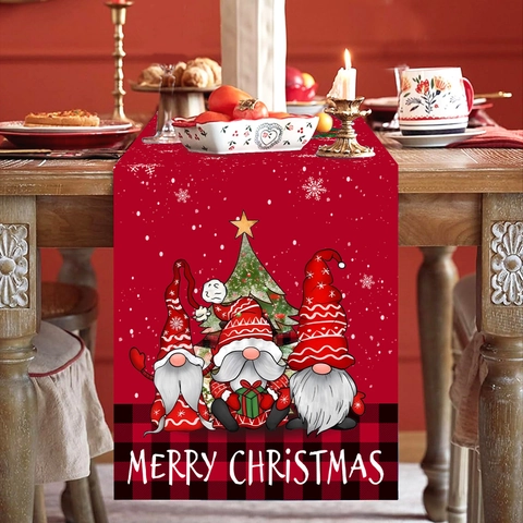 Christmas Table Runner Holiday Dining Decor Polyester Gnome Red Black Plaid Snowflake Tree Festive Tablecloth