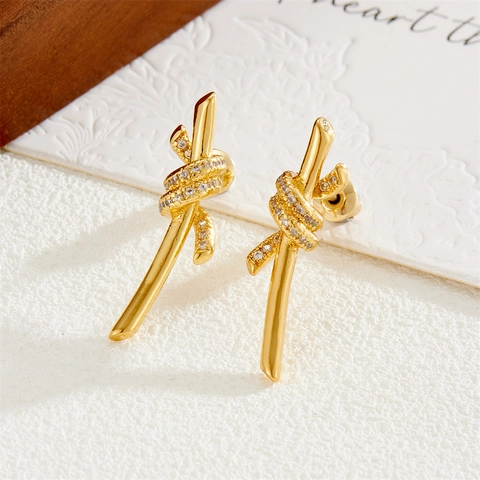 Knot Stud Earrings With Cubic Zirconia Copper Elegant For Women With 925 Sterling Silver Earring Post