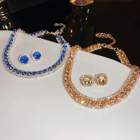 Collana E Orecchini In Strass Di Lusso Halo Tondo Gioielli In Lega Geometrica Elegante Per Donna