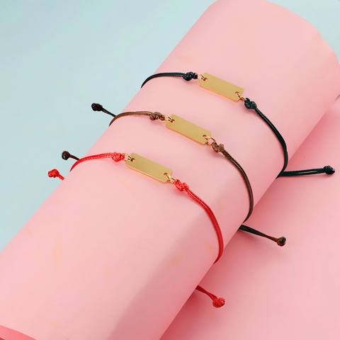Pulsera De Cuerda Trenzada Minimalista Con Colgante De Barra De Acero Inoxidable 304 Joyería De Cordón De Hilo De Cera Ajustable