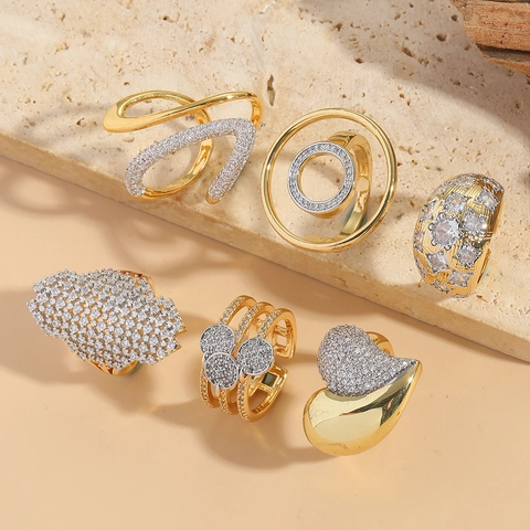 Kupfer Zirkon Offene Ringe Für Frauen Verstellbare Geometrische Herz Runde Vintage Modeschmuck
