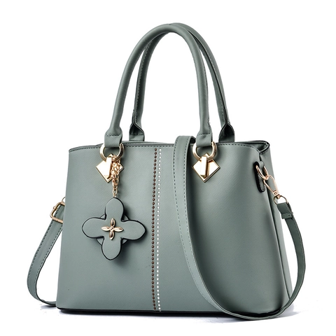 Women Large Capacity PU Leather Handbag Structured Tote Bag With Clover Pendant Commute Crossbody Shoulder Bag For Office