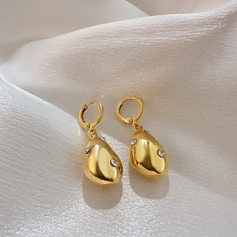 Copper Irregular Water Drop Pendant Earrings With Zirconia Gold Plated Stainless Steel Post Minimalist Jewelry For Women