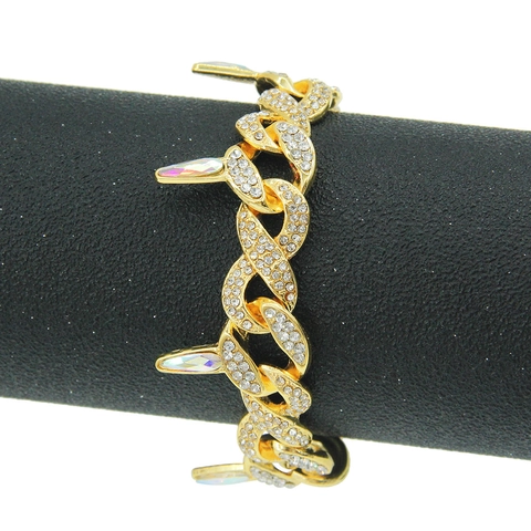 Bracciale Maglia Cubana da Uomo in Lega Hip Hop con Strass Catena Twist Spiky Geometrica Placcata Oro Argento Gioielli