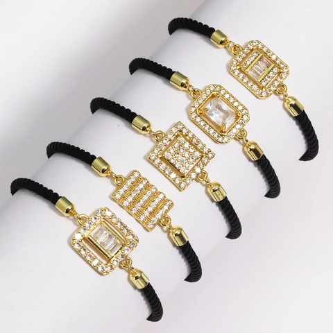 Bracelet Corde Tressée Ajustable Avec Pendentif En Cuivre Plaqué Or Et Zircone Cubique Bijoux Géométriques