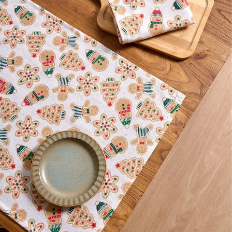 Weihnachts Quadratische Tischservietten Baumwoll Polyester Mischung Lebkuchenmann Weihnachtsmann Druck Festlich Wiederverwendbar Stoff