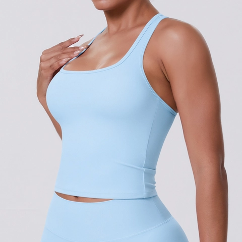 Women Racerback Sports Tank Top Quick Dry Slim Fit Yoga Gym Athletic Sleeveless Solid Color Nylon Spandex Athletic Wear