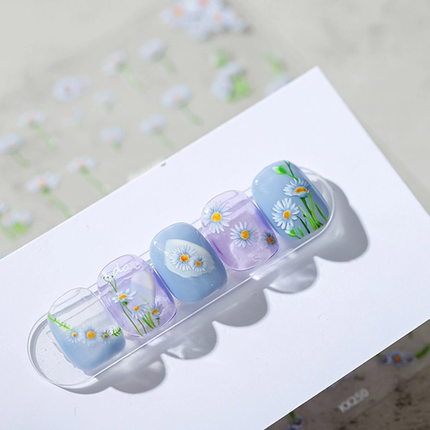 Daisy Floral Nail Stickers Ultra Thin Adhesive Waterproof Transparent Flower Nail Art Decals For Women Girls