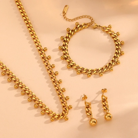 Joyas De Acero Inoxidable Collar Pulsera Pendientes Con Múltiples Colgantes De Bolas Elegante Para Mujeres
