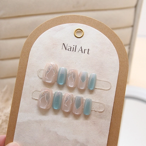 Cat Eye Press On Nägel Gradient Mermaid Kurz Eckig Rund Falsche Nägel Mit Flammenmuster Für Frauen Süß Ins Stil