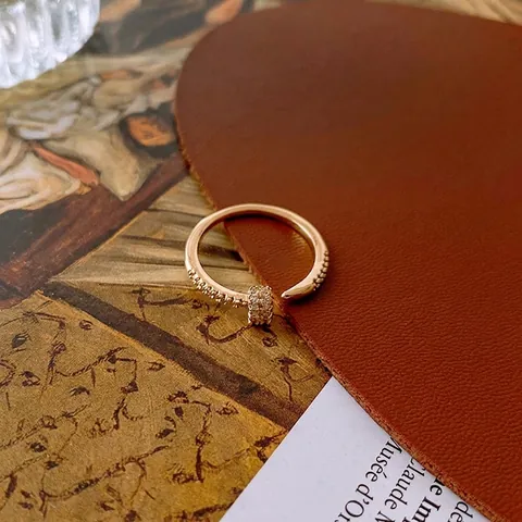 Geometrischer Verstellbarer Ring Kupfer Zirkon Vergoldet Rund Quadratisch Minimalistisch Elegant Schmuck Für Damen