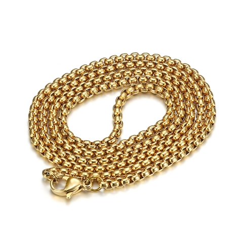 Collar De Cadena De Caja De Acero Inoxidable Chapado En Oro De 18K Eslabones Cuadrados Joyería Hip Hop Unisex