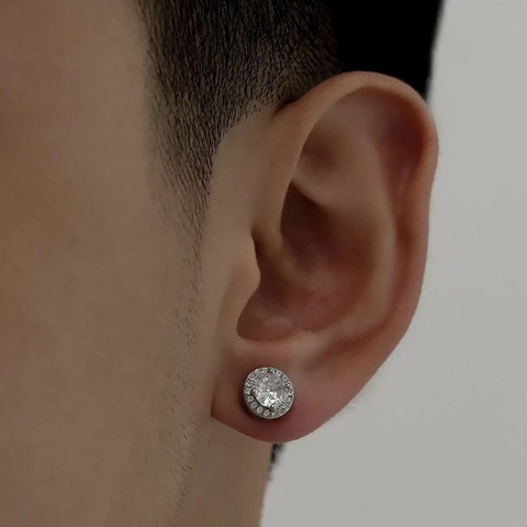 Round Halo Stud Earrings For Men Copper With Cubic Zirconia Sparkling Fashion Minimalist Unisex Jewelry