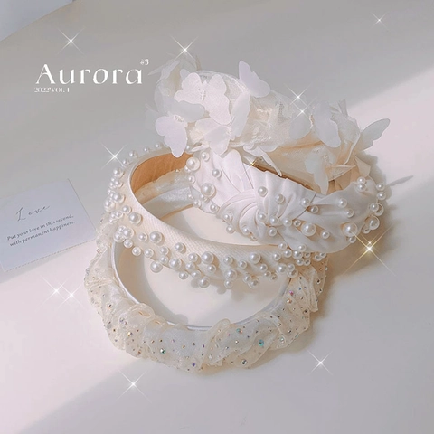 Elegantes Künstliche Perlen Mesh Stirnband Geknotet Stoff Haarreif Mit Strass Spitze Damen Haarschmuck Hochzeit Party Braut Mode