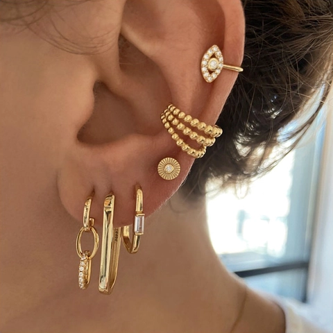 Pendientes Geométricos De Circonia Cobre Bañado En Oro En Forma De U Huggie Joyas De Moda Minimalistas Para Mujeres