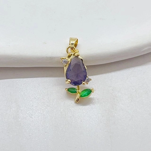 Tulipano Rosa Fiore Ciondolo Rame Placcato Oro Vero Micro Pave Zirconia Pendente Per Fai Da Te Gioielli Accessori