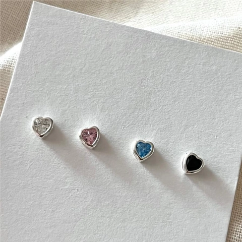 Heart Stud Earrings With 925 Sterling Silver Earring Post Colorful Cubic Zirconia Minimalist Sweet Style For Women