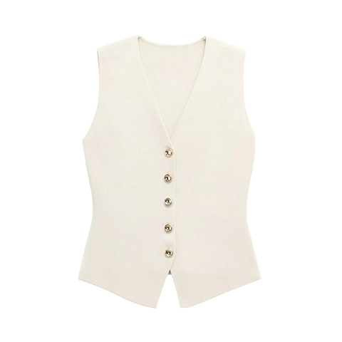 Women Knit Vest And Pleated Skirt Outfits Sleeveless V Neck Button Down Ribbed Polyester Chic Trendy Streetwear Clothing