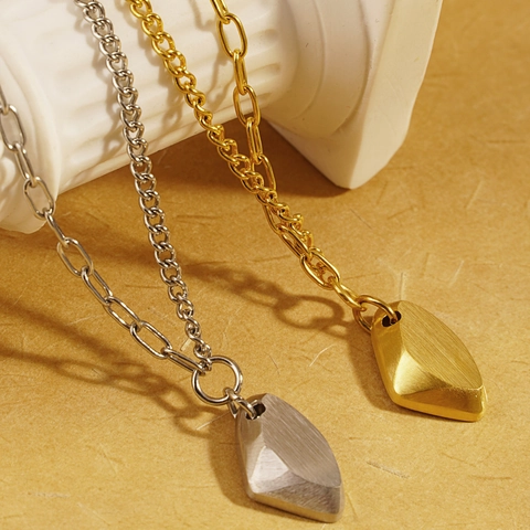 Minimalist Stainless Steel Irregular Geometric Pendant Necklace For Women Brushed Matte Meteorite Texture Clavicle Chain Fashion Jewelry