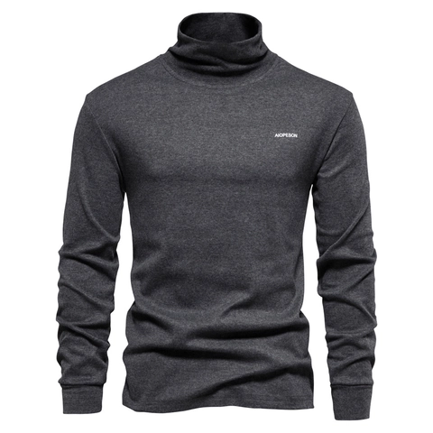 Heren T-Shirt Met Col Lange Mouwen Katoenmix Effen Slim Fit Ondershirt Geribbelde Manchetten