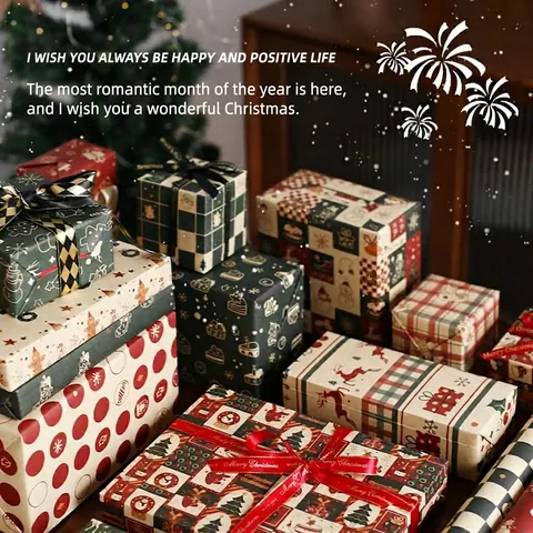 Christmas Gift Wrapping Paper Vintage Kraft Decorative Festive Patterns Various Styles Retro Holiday
