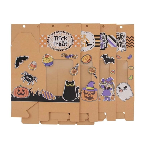 Halloween Süßigkeitenbox Kraftpapier Geschenkbox Mit Fenster Schleife Trick Or Treat Party Zubehör Verpackung Kürbis Geist Box