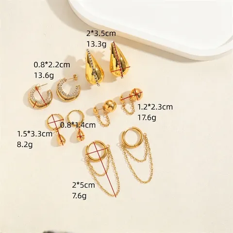 Orecchini In Acciaio Al Titanio Da Donna Placcati Oro 18K Zirconia Goccia D'acqua Forma C Nappa Palla Gioielli Retrò