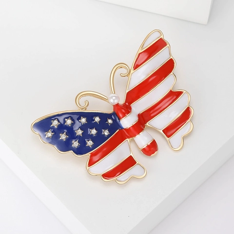 Spilla A Farfalla In Lega Con Strass E Perla Artificial Sintetica Smalto Bandiera Americana Gioielli Patriottici Da Donna
