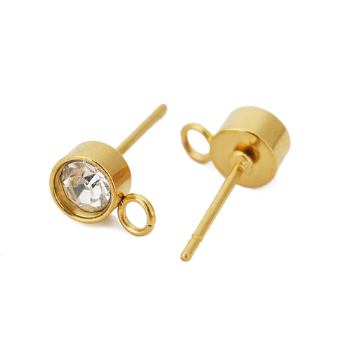 Stainless Steel Earring Posts With Cubic Zirconia Prong Setting And Hanging Loop For DIY Jewelry Making Findings
