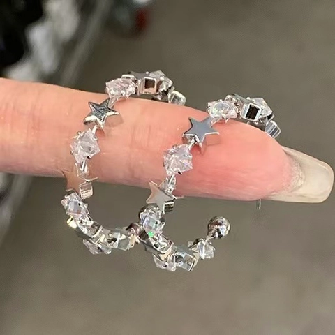Pendientes De Aro Geométricos En Forma De C Con Circonita Y Poste De Plata De Ley 925 Moda Brillante Para Mujeres