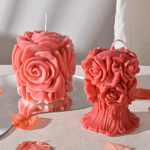 Stampo Per Candele In Silicone A Colonna Di Rose Fai Da Te Fatto A Mano Aromaterapia Diffusore Pietra Gesso Rilievo Romantico Souvenir