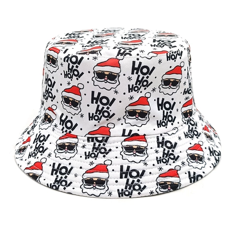 Reversible Christmas Santa Claus Printed Bucket Hat For Men Women Polyester Sun Protection Foldable Outdoor Fisherman Hat Gift