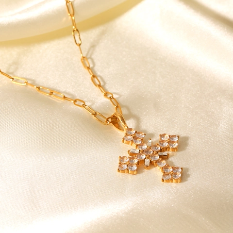 Collana Con Pendente A Croce In Acciaio Inossidabile Con Zircone Intarsiato Gioielli Di Classe Per Donna Elegante