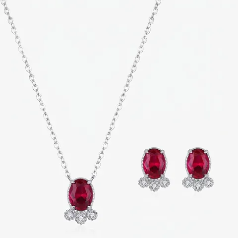 925 Sterling Silver Red Zirconia Jewelry Set For Women Elegant Oval Goldfish Design Necklace Earring Set Wedding Jewelry Gift