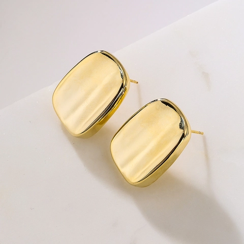 Boucles D'oreilles Puces Géométriques Minimalistes Cuivre Plaqué Or Véritable Carrées Rectangulaires Lisses Polies Bijoux Pour Femmes