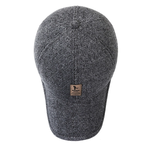 Herren Winter Baseballmütze Mit Faltbaren Ohrenklappen Fischgrät Wollmischung Warm Winddicht Fleece Gefütterte Retro Hut